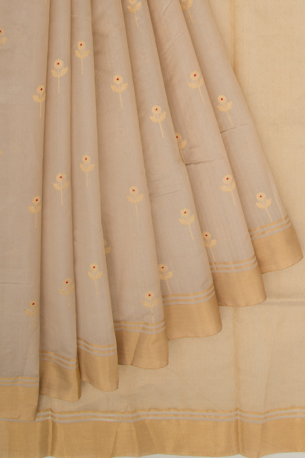 Pure Chanderi Silk Butta Cream Saree