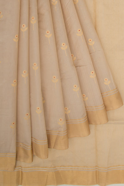Pure Chanderi Silk Butta Cream Saree