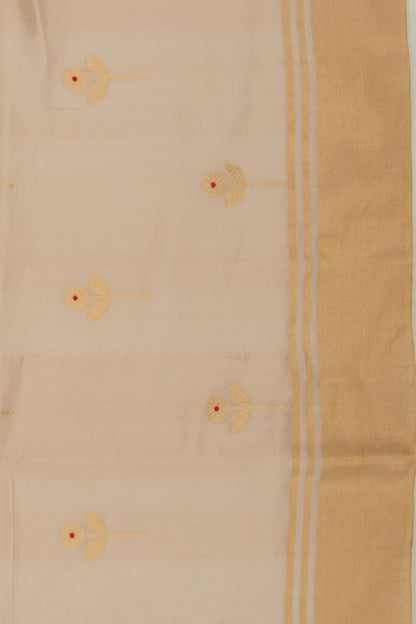 Pure Chanderi Silk Butta Cream Saree
