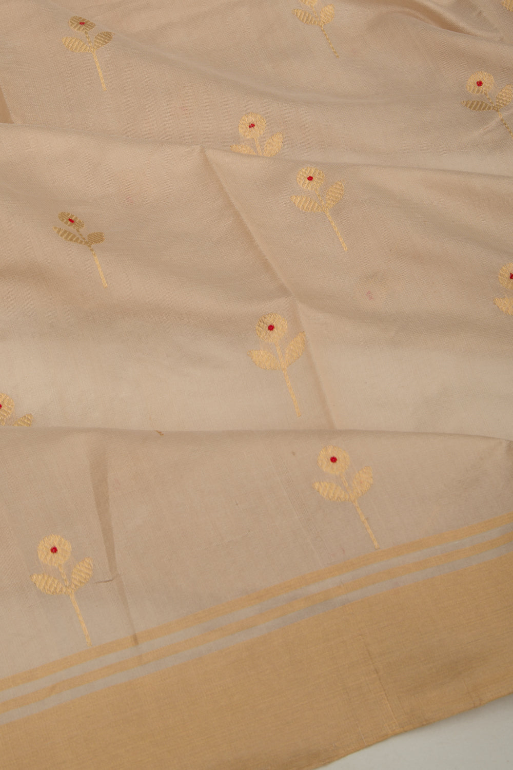 Pure Chanderi Silk Butta Cream Saree