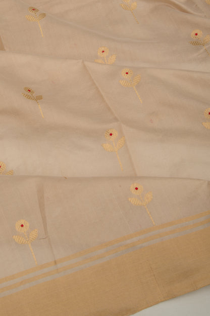 Pure Chanderi Silk Butta Cream Saree