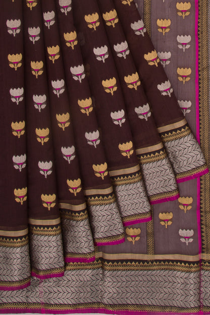 Pure Chanderi Silk Butta Brown Saree