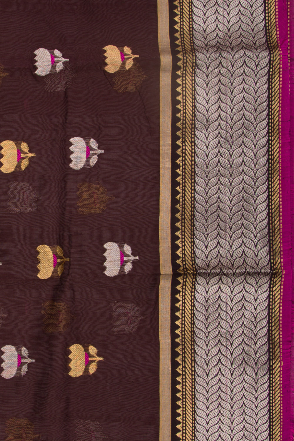 Pure Chanderi Silk Butta Brown Saree