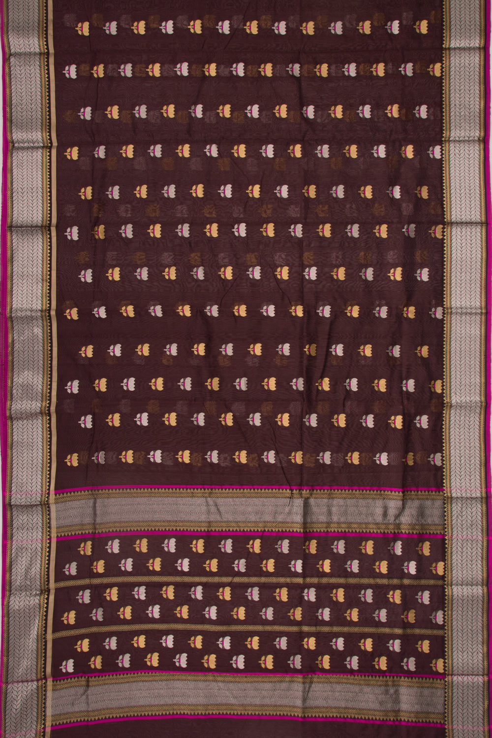 Pure Chanderi Silk Butta Brown Saree