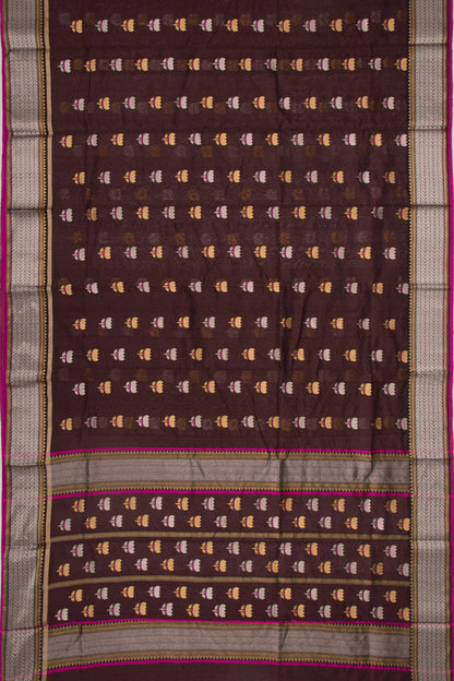 Pure Chanderi Silk Butta Brown Saree