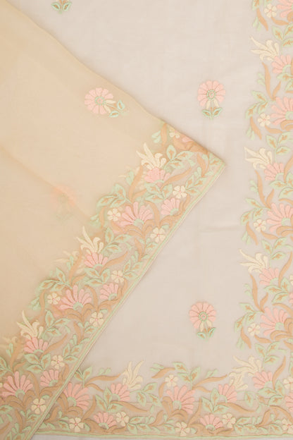 Organza Chikankari Pastel Yellow Saree
