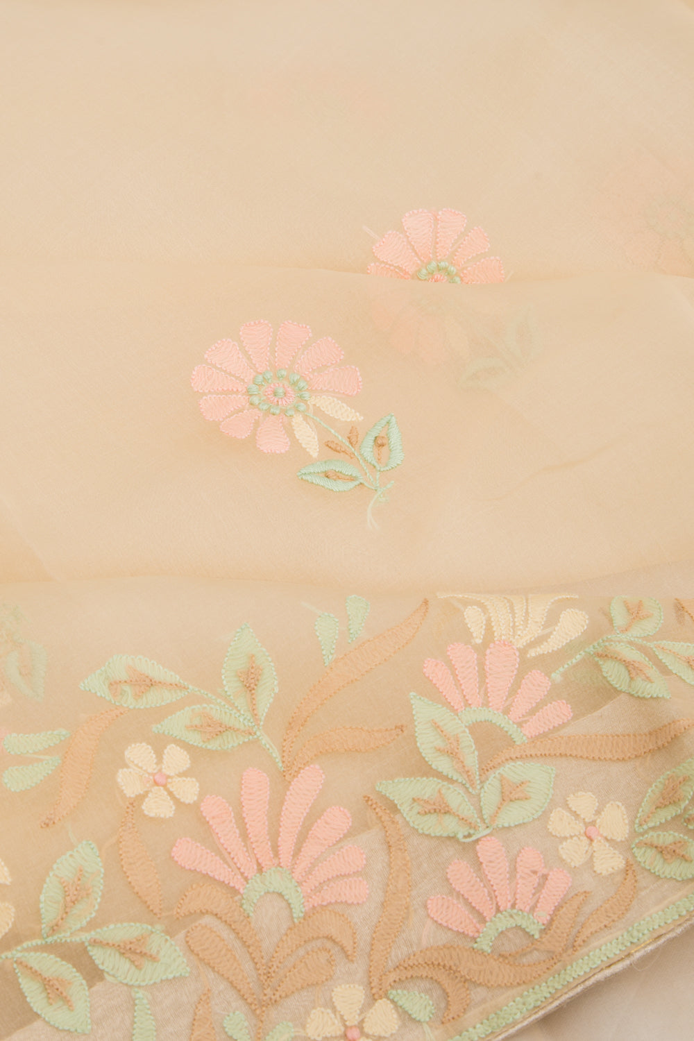 Organza Chikankari Pastel Yellow Saree