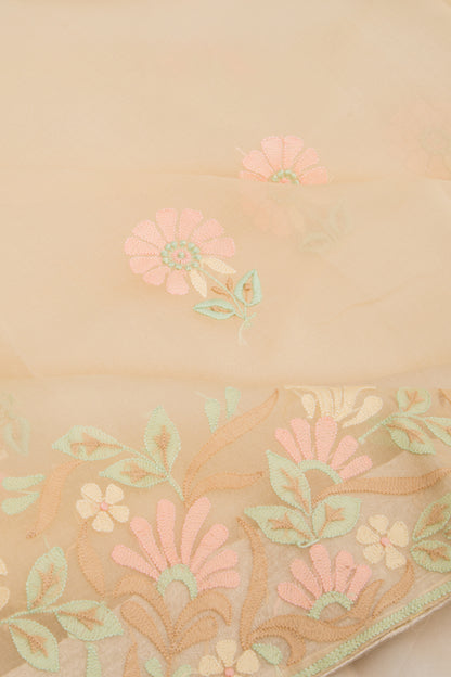 Organza Chikankari Pastel Yellow Saree