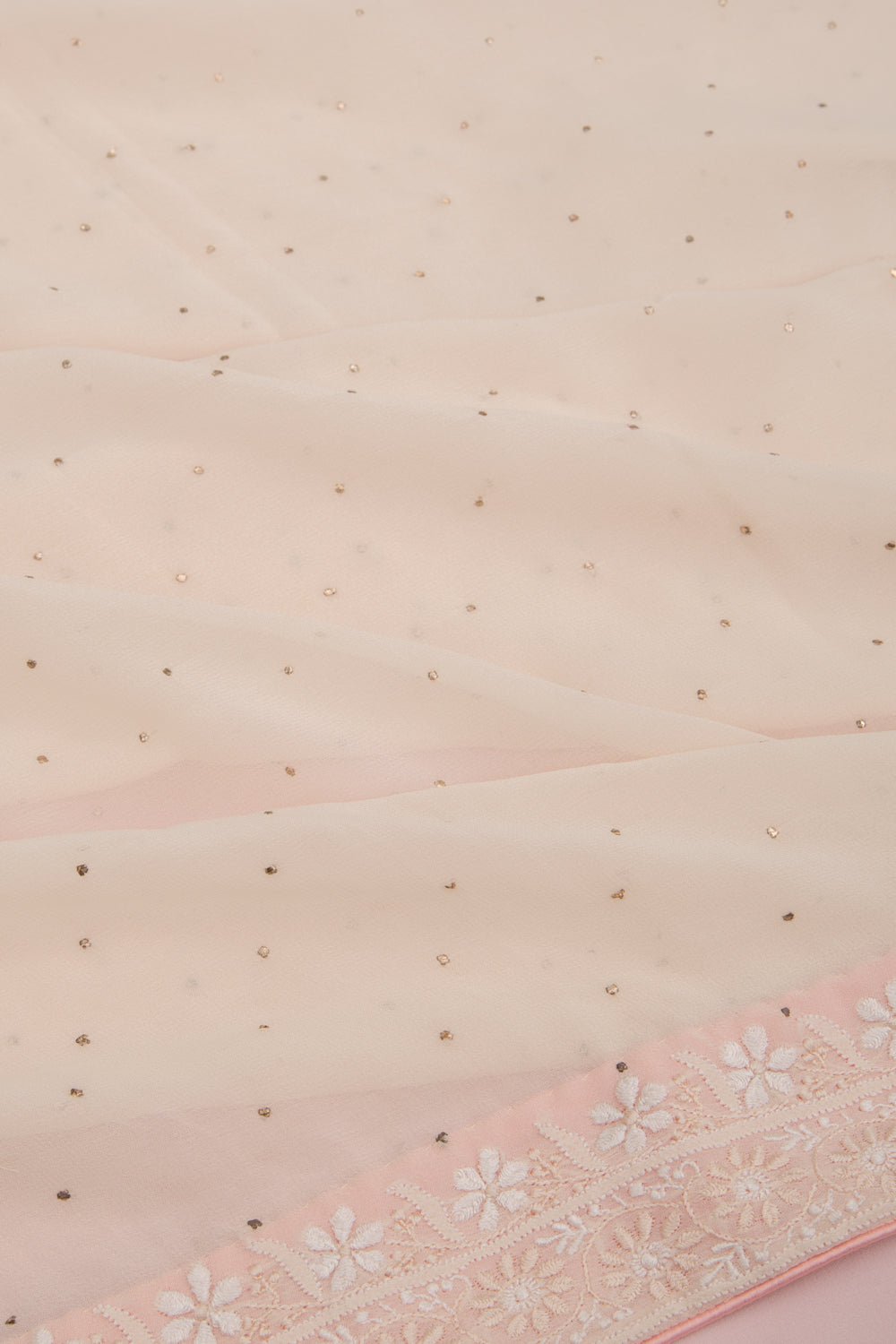 Lucknow Chikankari Georgette Shading Pink Saree