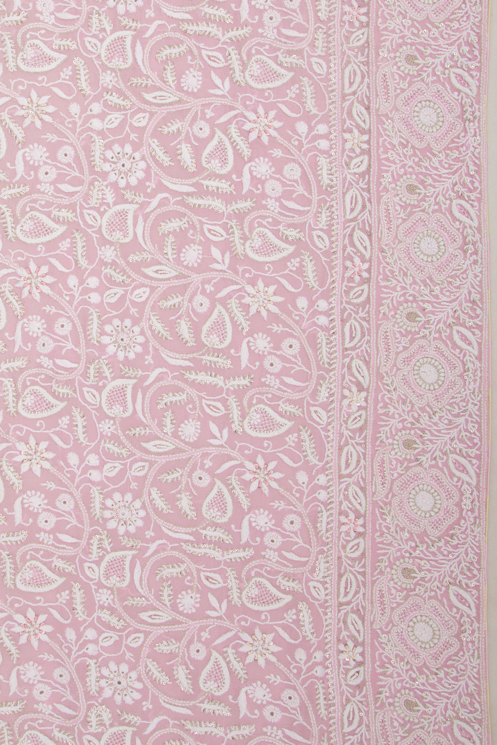 Lucknow Chikankari Georgette Shading Pink Saree