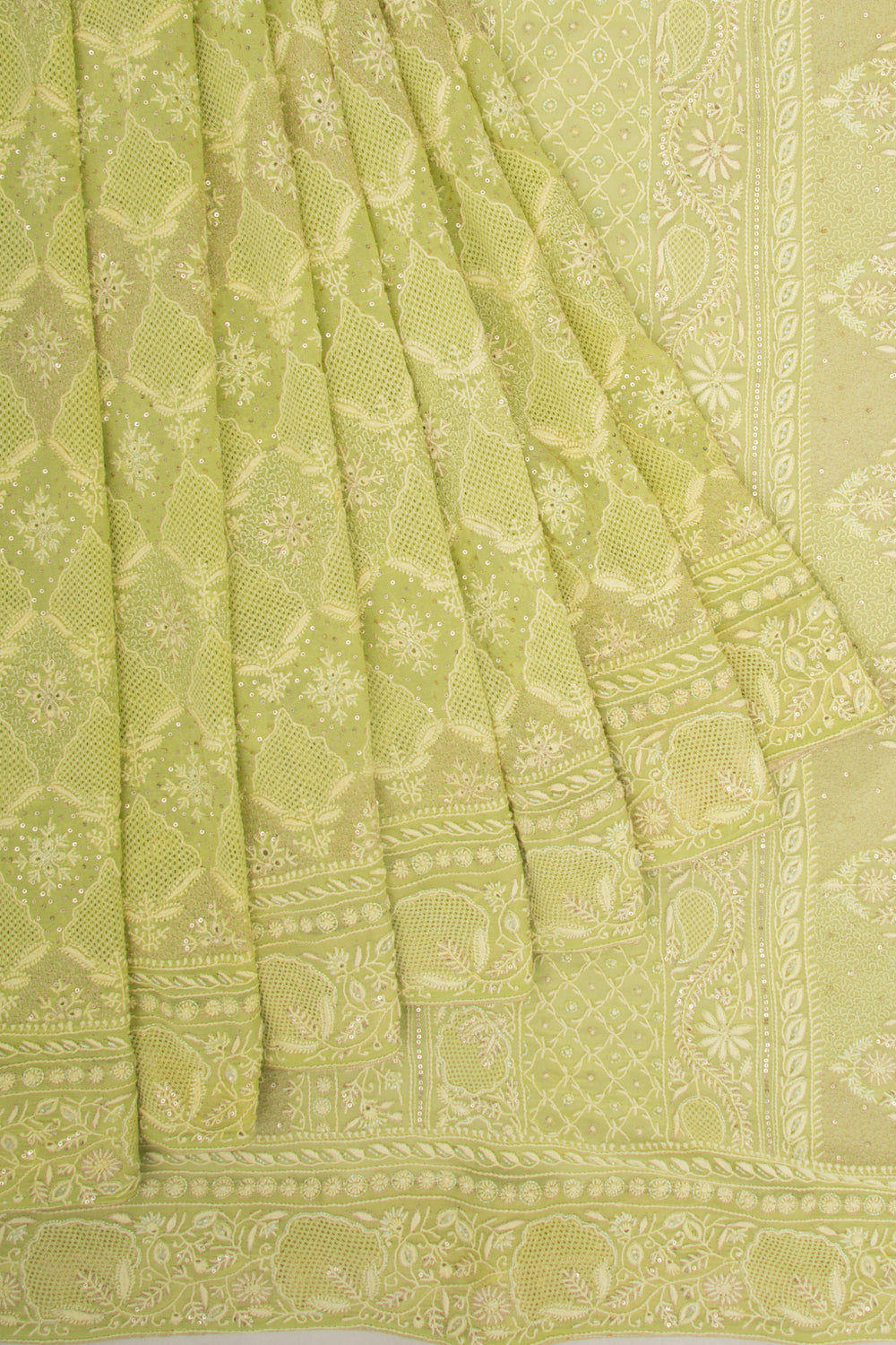 Lucknow Chikankari Georgette Green Saree