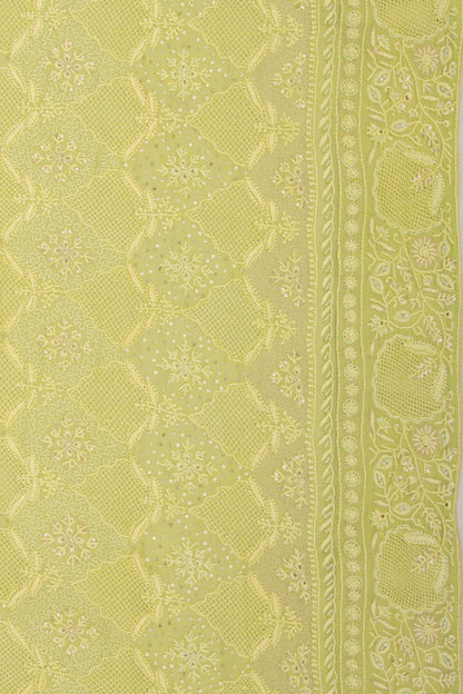 Lucknow Chikankari Georgette Green Saree