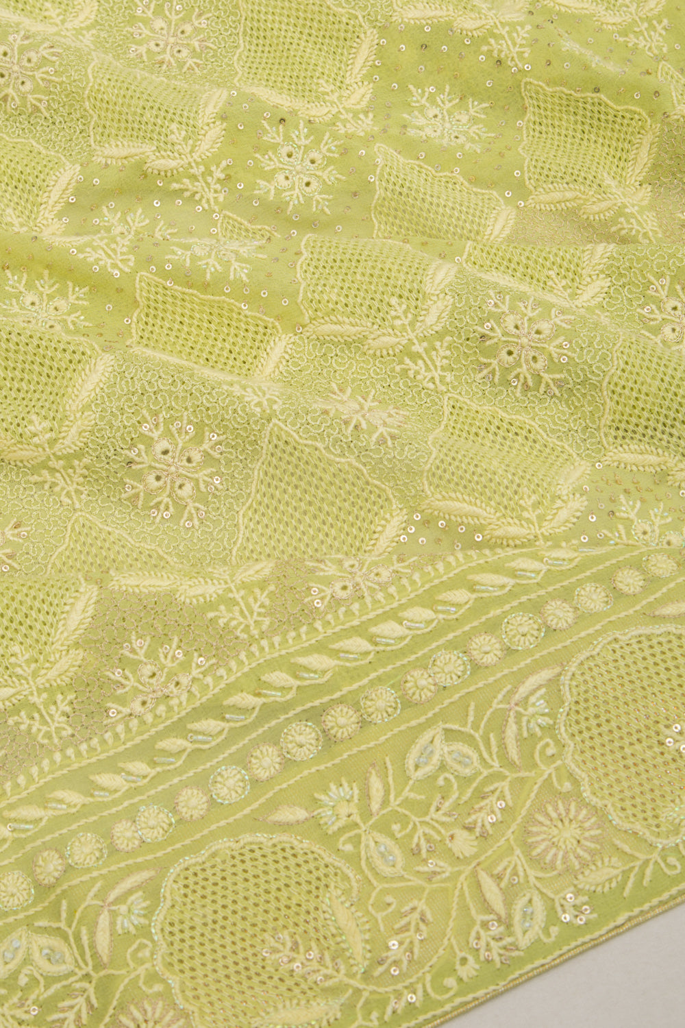 Lucknow Chikankari Georgette Green Saree