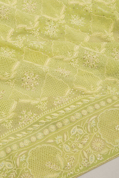 Lucknow Chikankari Georgette Green Saree