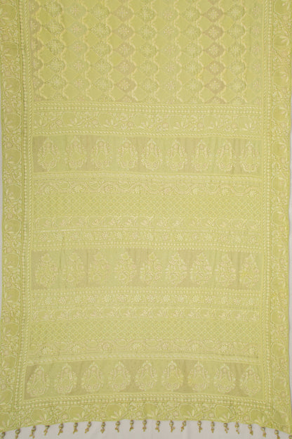 Lucknow Chikankari Georgette Green Saree