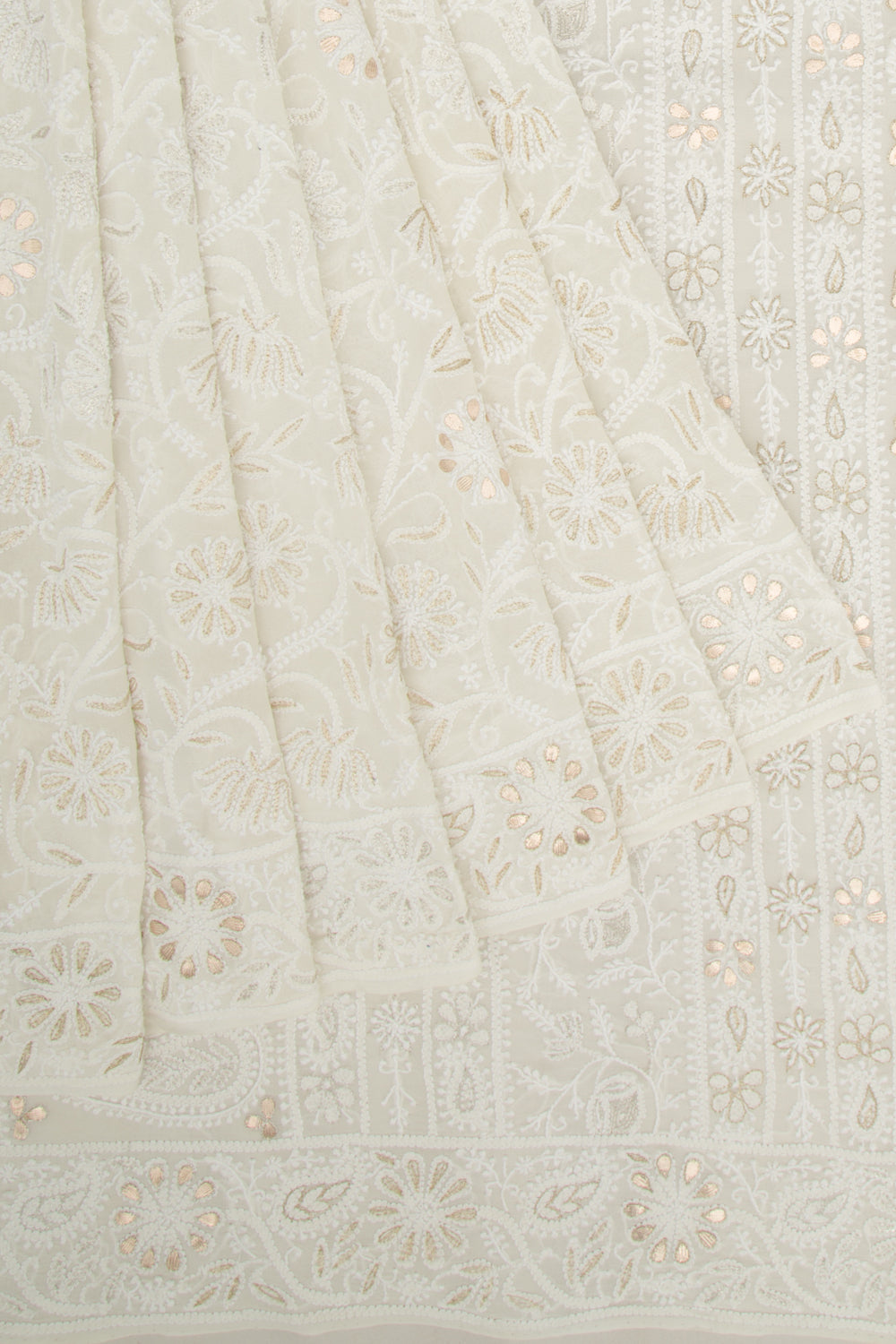 Lucknow Chikankari Georgette White Saree