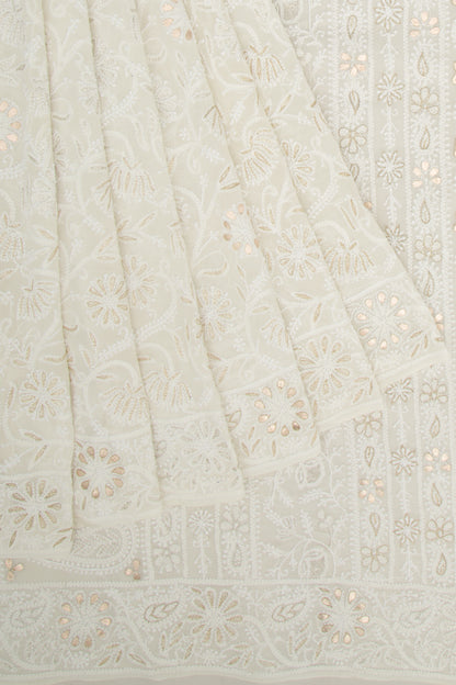 Lucknow Chikankari Georgette White Saree