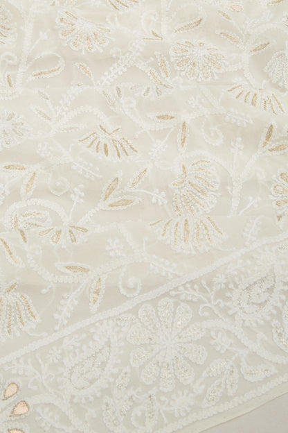 Lucknow Chikankari Georgette White Saree