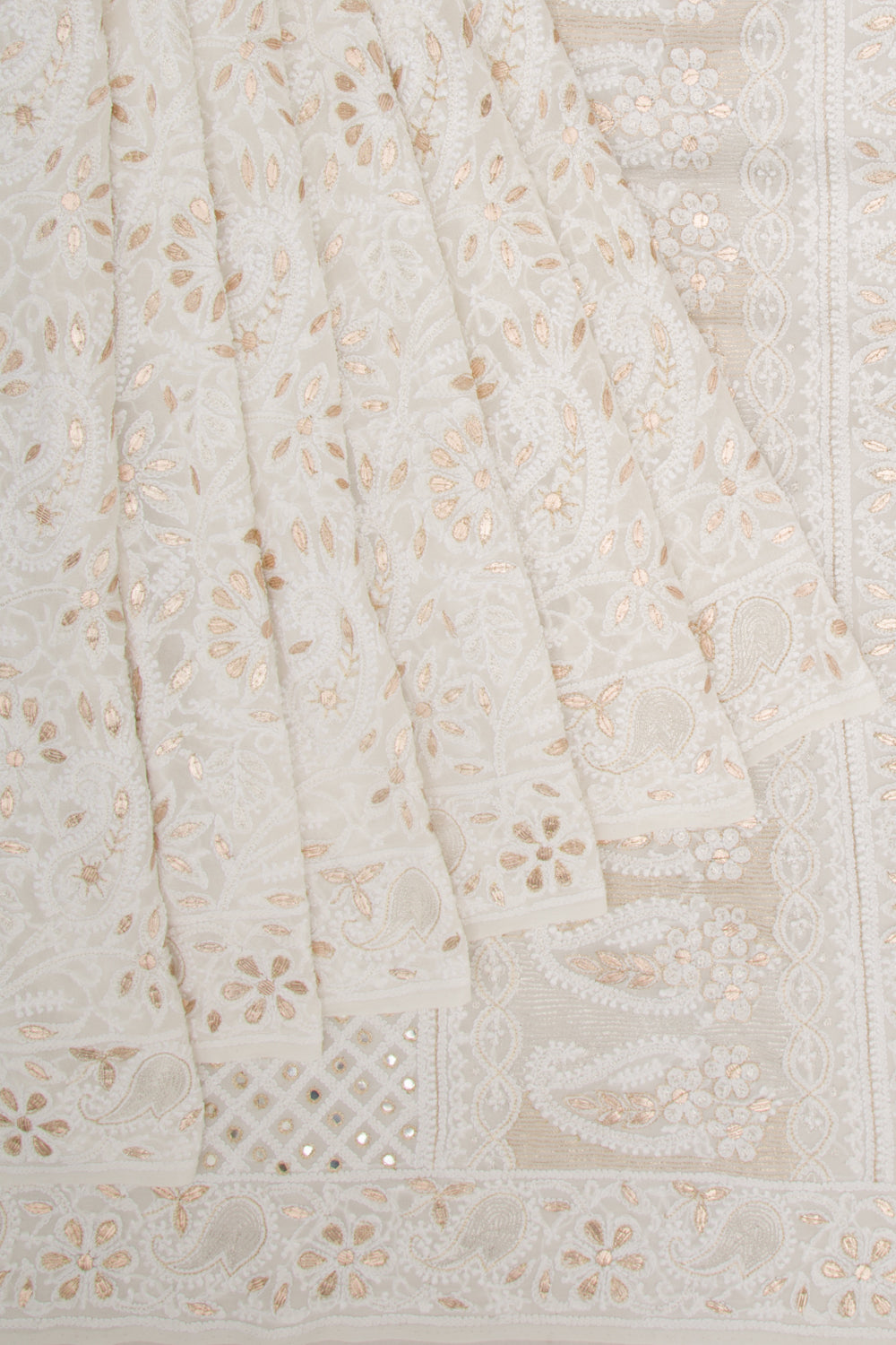 Lucknow Chikankari Georgette White Saree