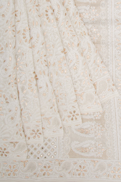 Lucknow Chikankari Georgette White Saree