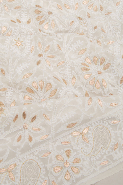 Lucknow Chikankari Georgette White Saree