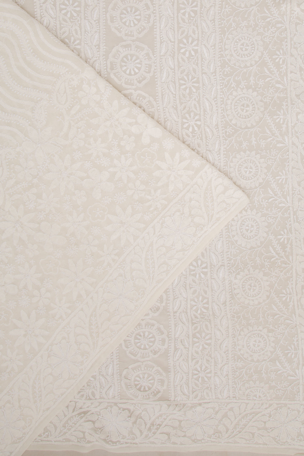 Lucknow Chikankari Georgette White Saree