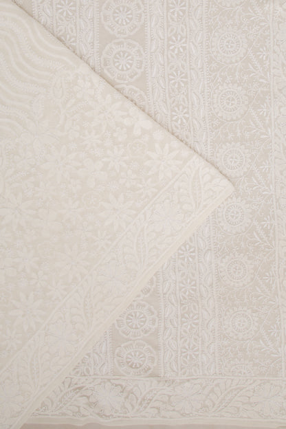 Lucknow Chikankari Georgette White Saree
