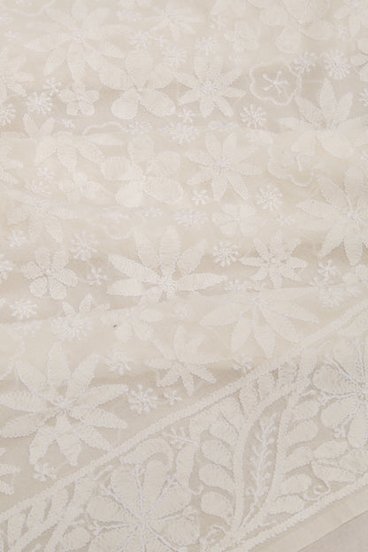 Lucknow Chikankari Georgette White Saree