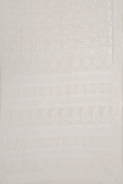 Lucknow Chikankari Georgette White Saree