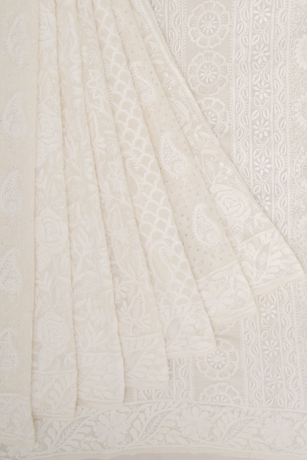 Lucknow Chikankari Georgette White Saree