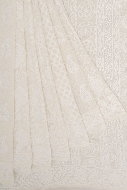 Lucknow Chikankari Georgette White Saree