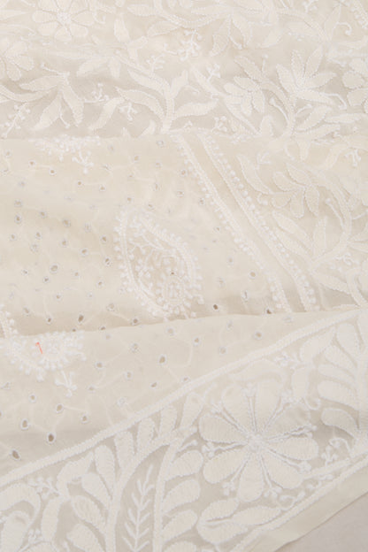 Lucknow Chikankari Georgette White Saree