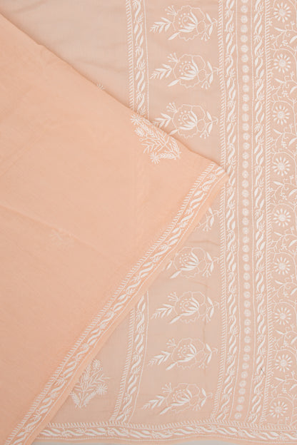 Lucknow Chikankari Cotton Pastel Orange Saree
