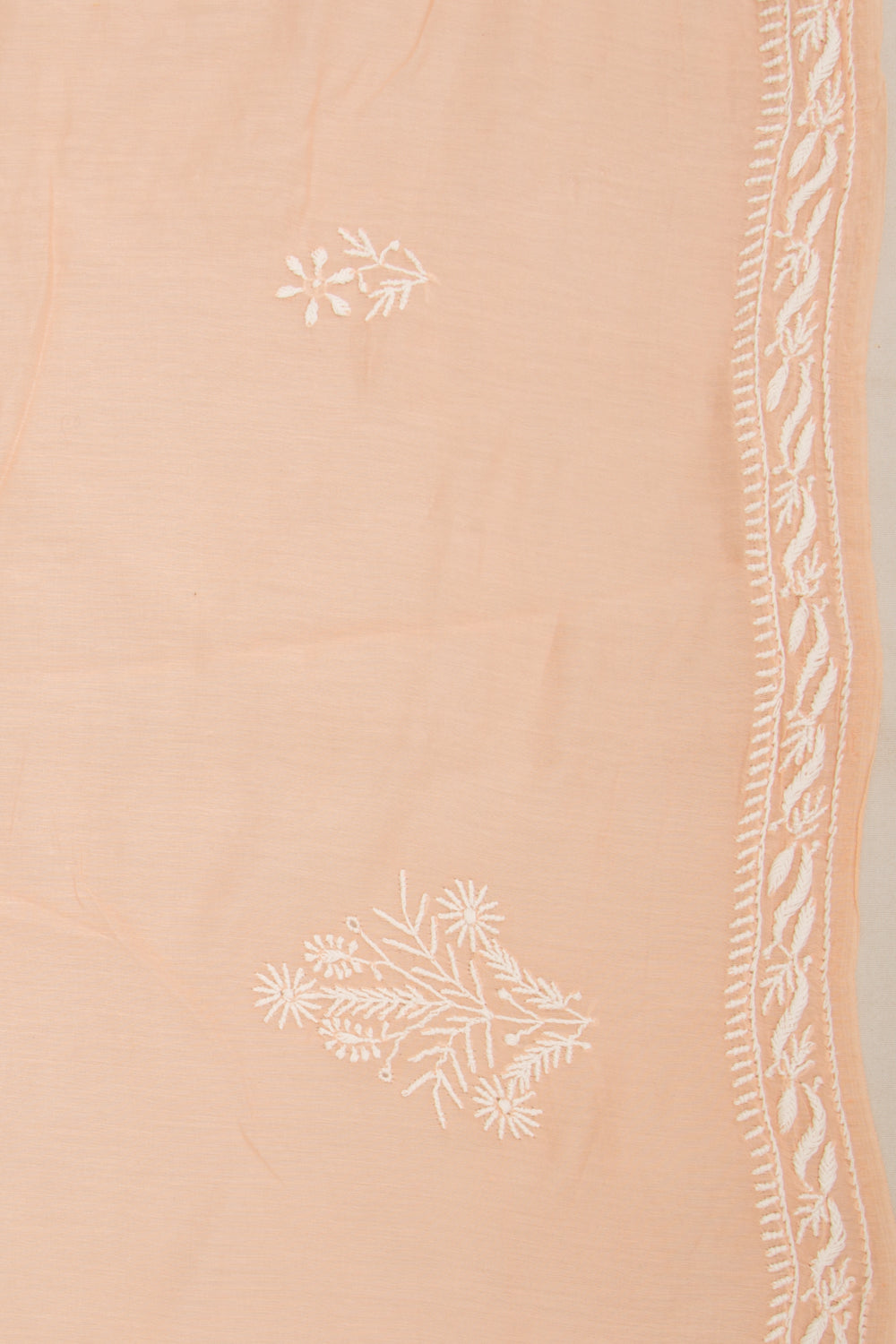 Lucknow Chikankari Cotton Pastel Orange Saree