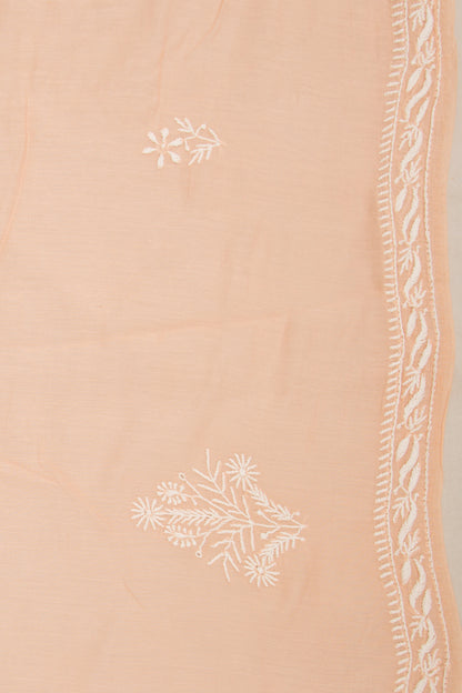 Lucknow Chikankari Cotton Pastel Orange Saree
