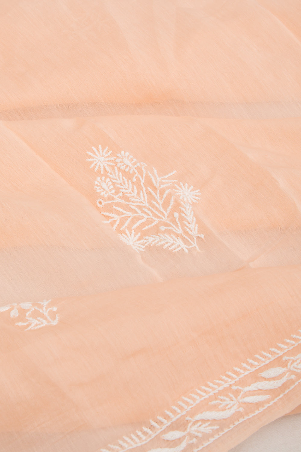 Lucknow Chikankari Cotton Pastel Orange Saree