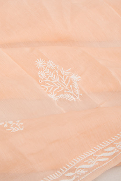 Lucknow Chikankari Cotton Pastel Orange Saree