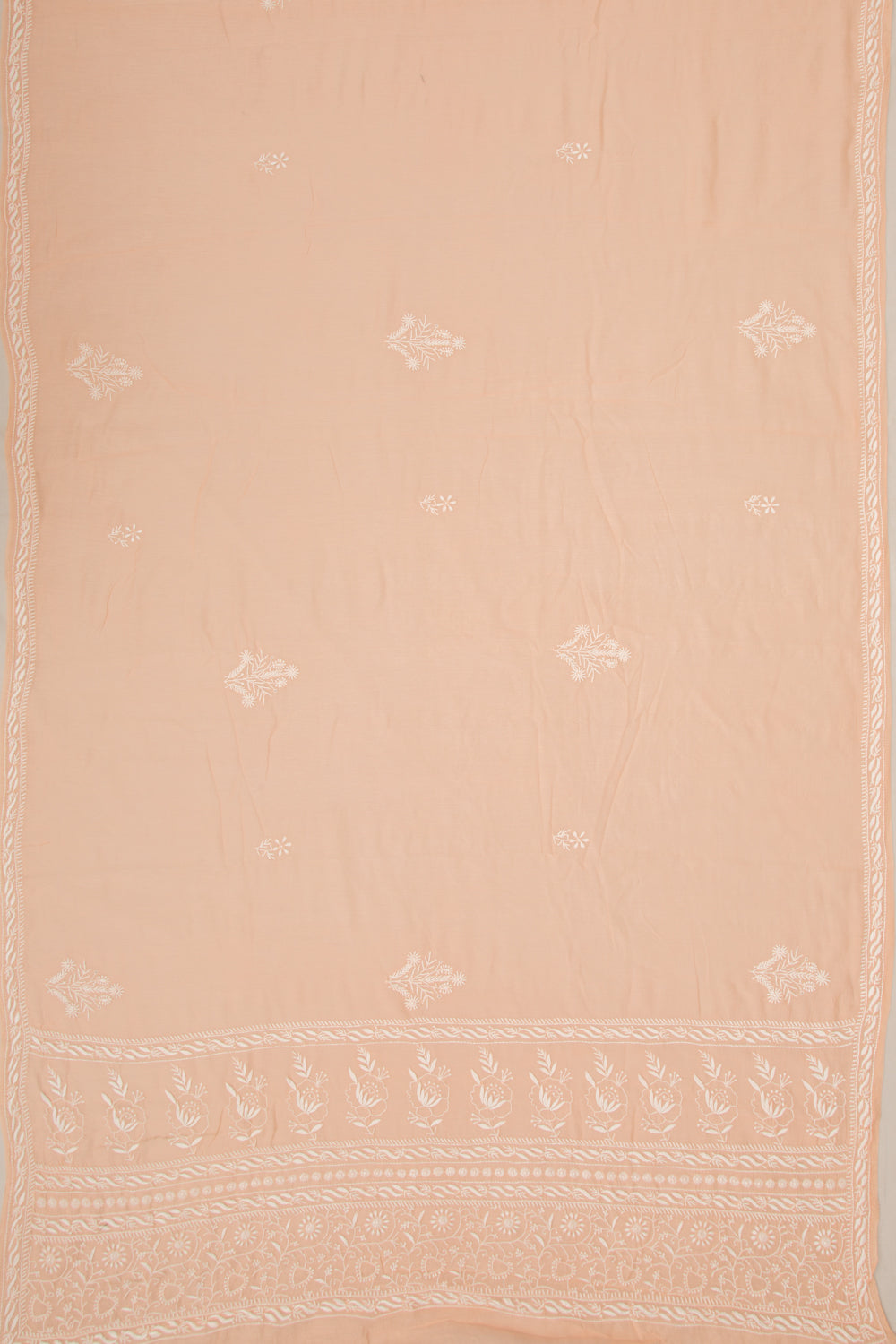 Lucknow Chikankari Cotton Pastel Orange Saree