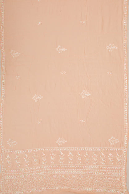 Lucknow Chikankari Cotton Pastel Orange Saree