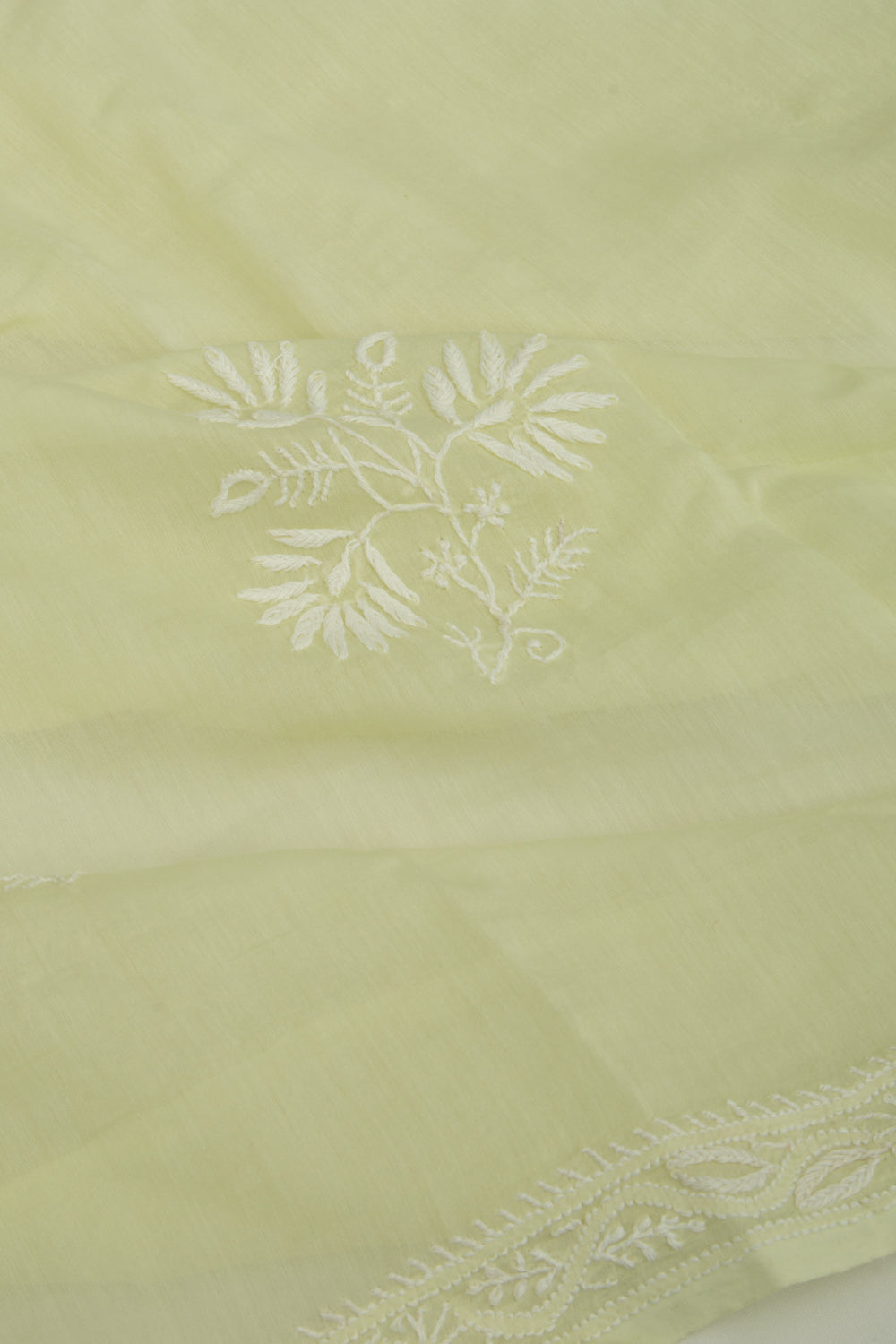 Lucknow Chikankari Cotton Pastel Green Saree