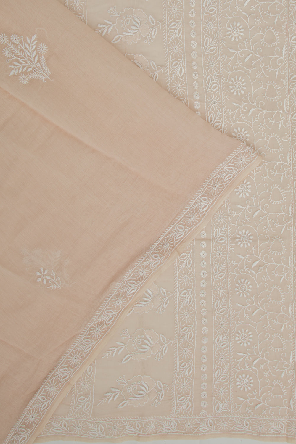 Lucknow Chikankari Cotton Pastel Brown Saree
