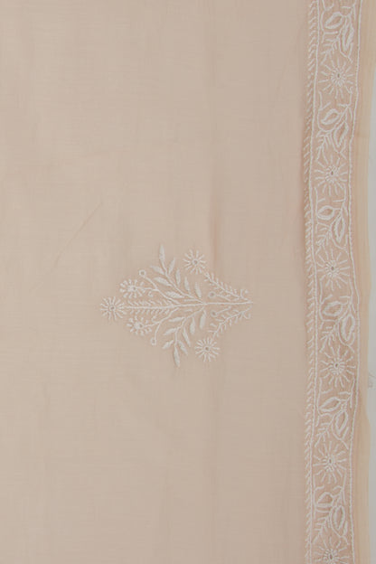 Lucknow Chikankari Cotton Pastel Brown Saree