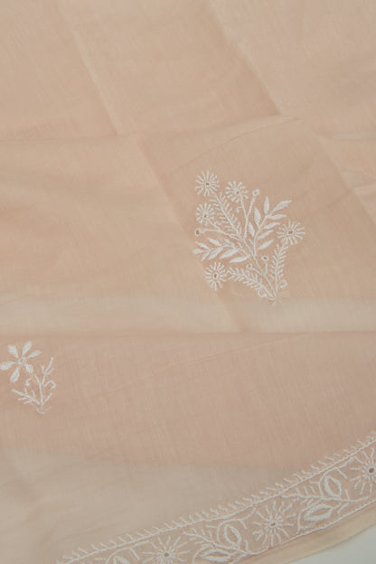 Lucknow Chikankari Cotton Pastel Brown Saree