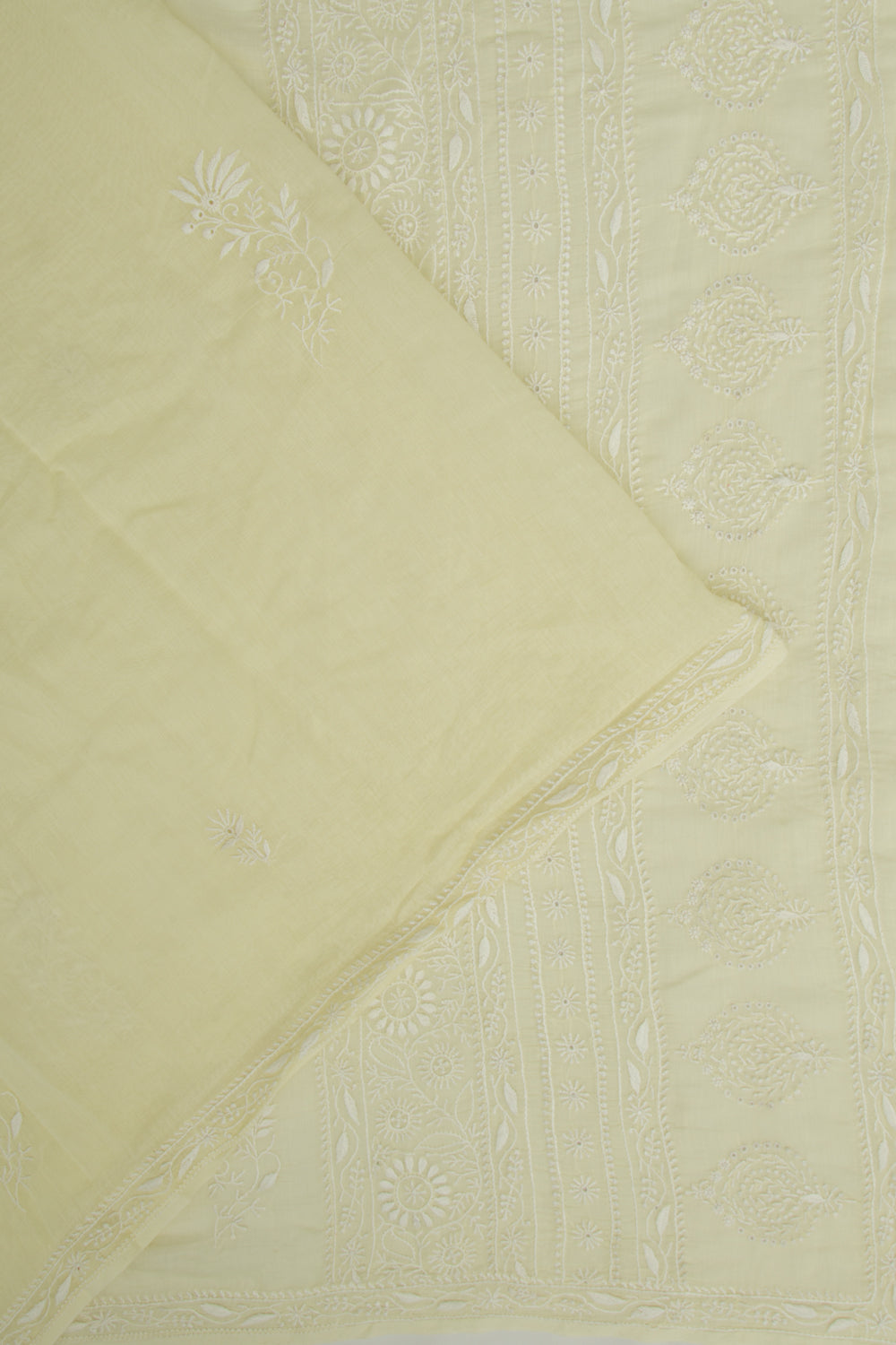 Lucknow Chikankari Cotton Pastel Yellow Saree
