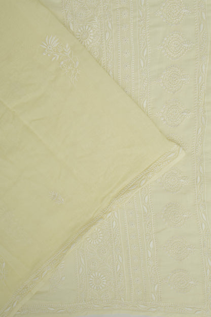 Lucknow Chikankari Cotton Pastel Yellow Saree