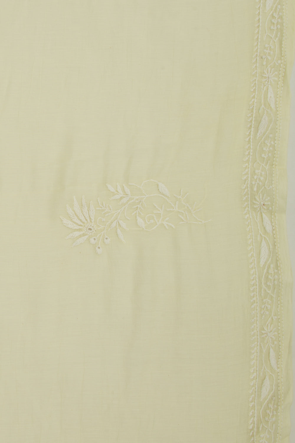 Lucknow Chikankari Cotton Pastel Yellow Saree