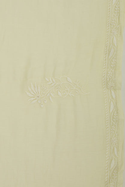Lucknow Chikankari Cotton Pastel Yellow Saree