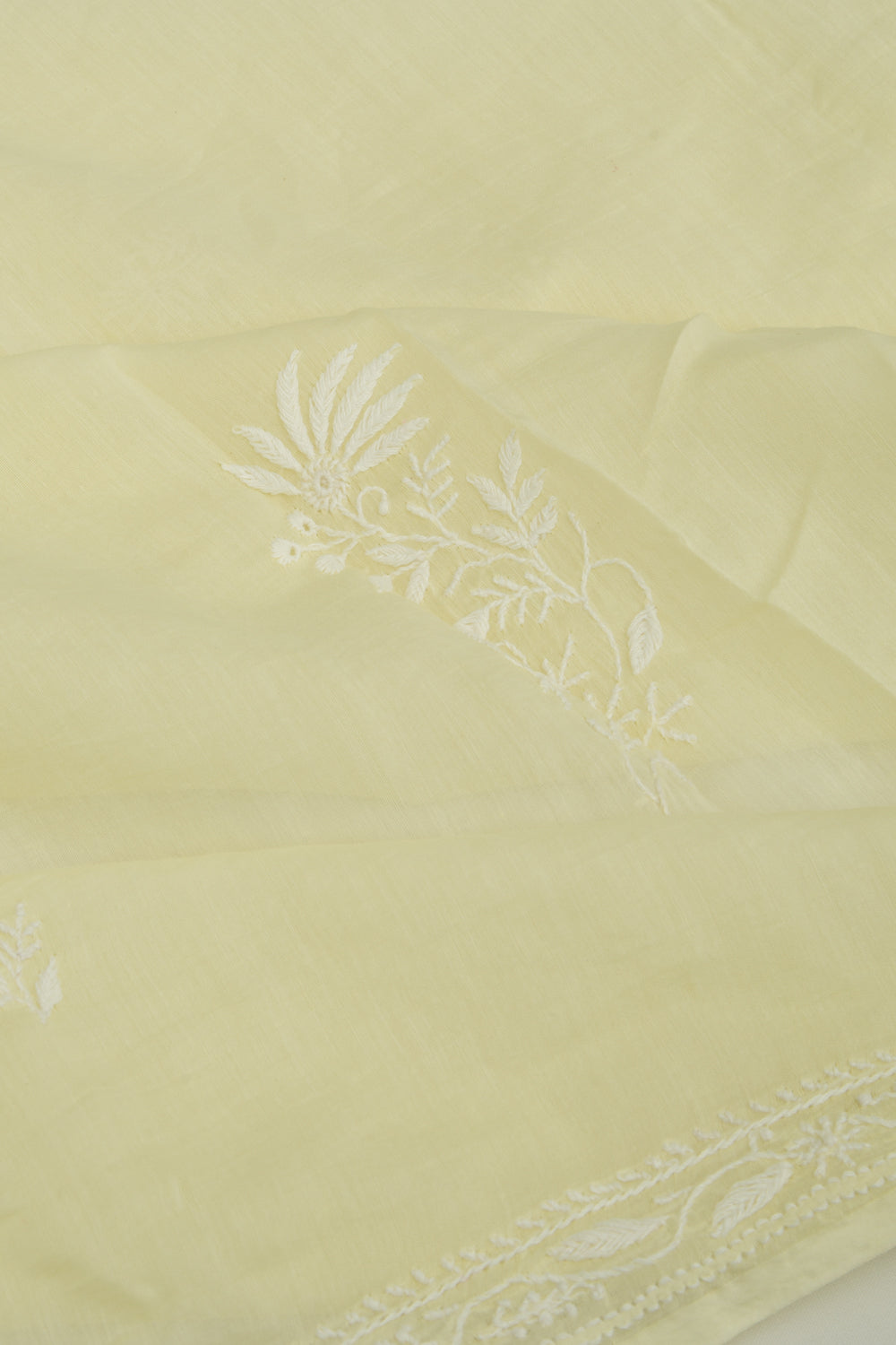 Lucknow Chikankari Cotton Pastel Yellow Saree