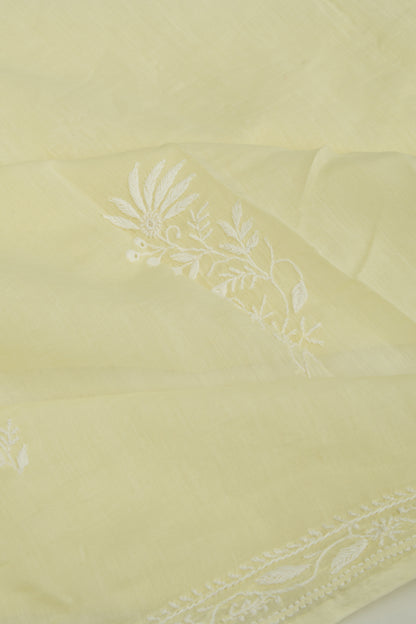 Lucknow Chikankari Cotton Pastel Yellow Saree