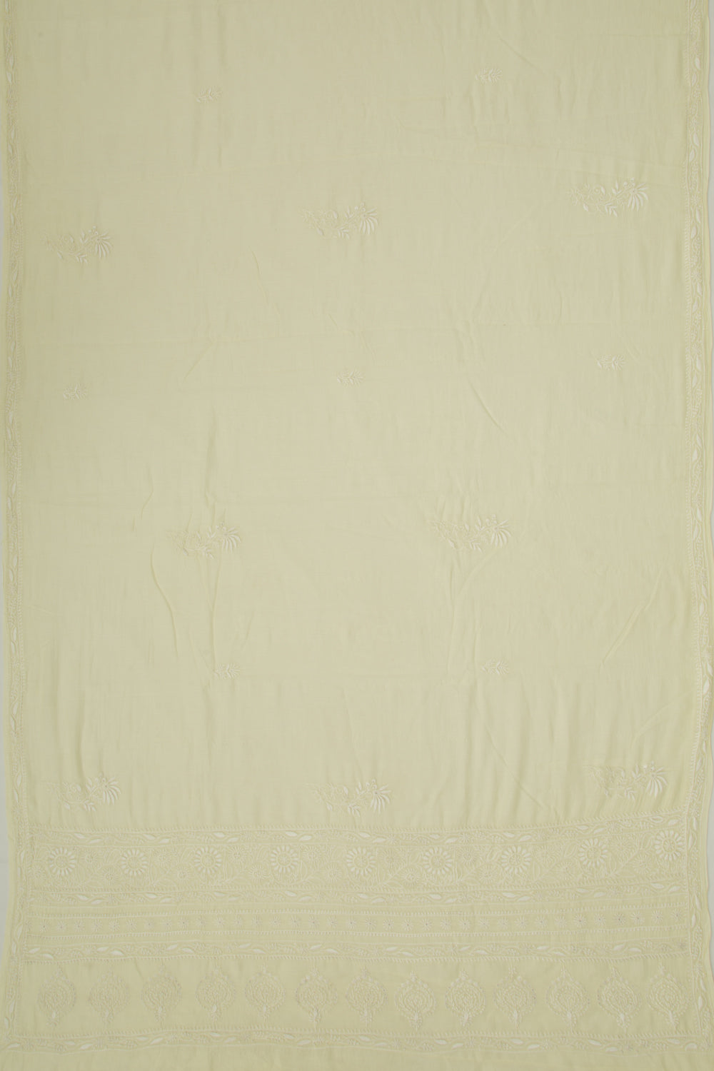 Lucknow Chikankari Cotton Pastel Yellow Saree